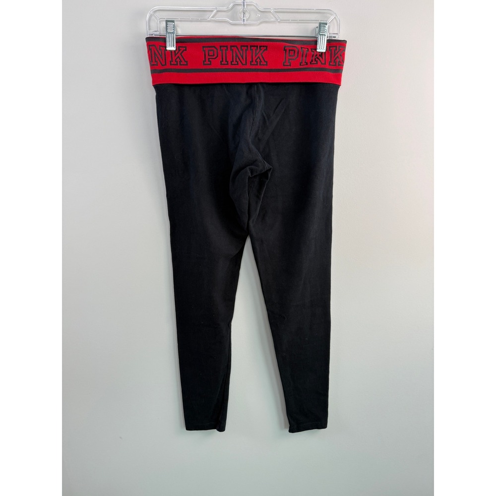 PINK Leggings Women Small Black Red Fold-Over Waistband Y2K Yoga Pants - Picture 3 of 4
